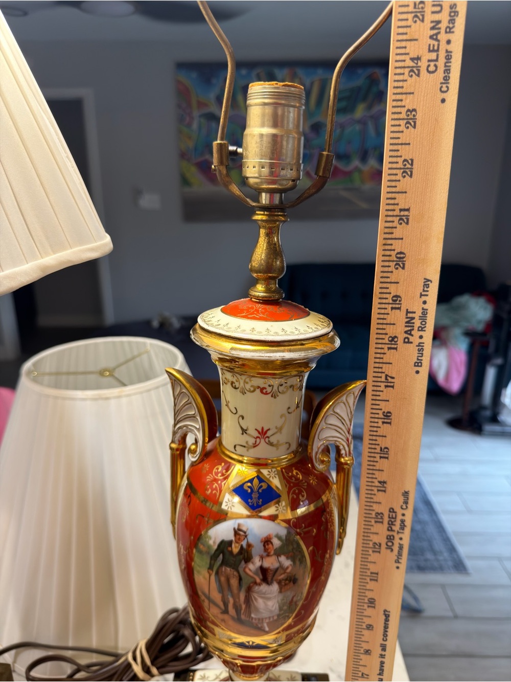 Pair Of Antique French Sevres Porcelain & Bronze Table Lamps, 32". Pair 24k Gold - Picture 12 of 16